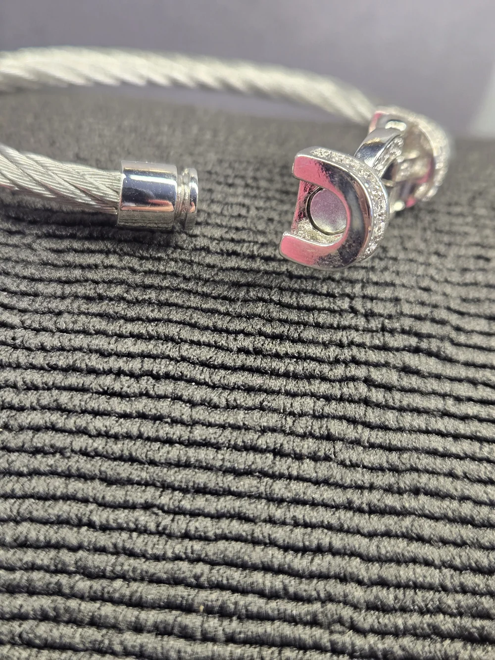 Silver Cable Bracelet Crystal Stirrup Buckle Clasp One Size